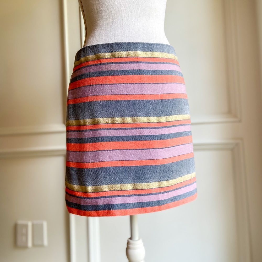J Crew Striped Metallic Mini Skirt
